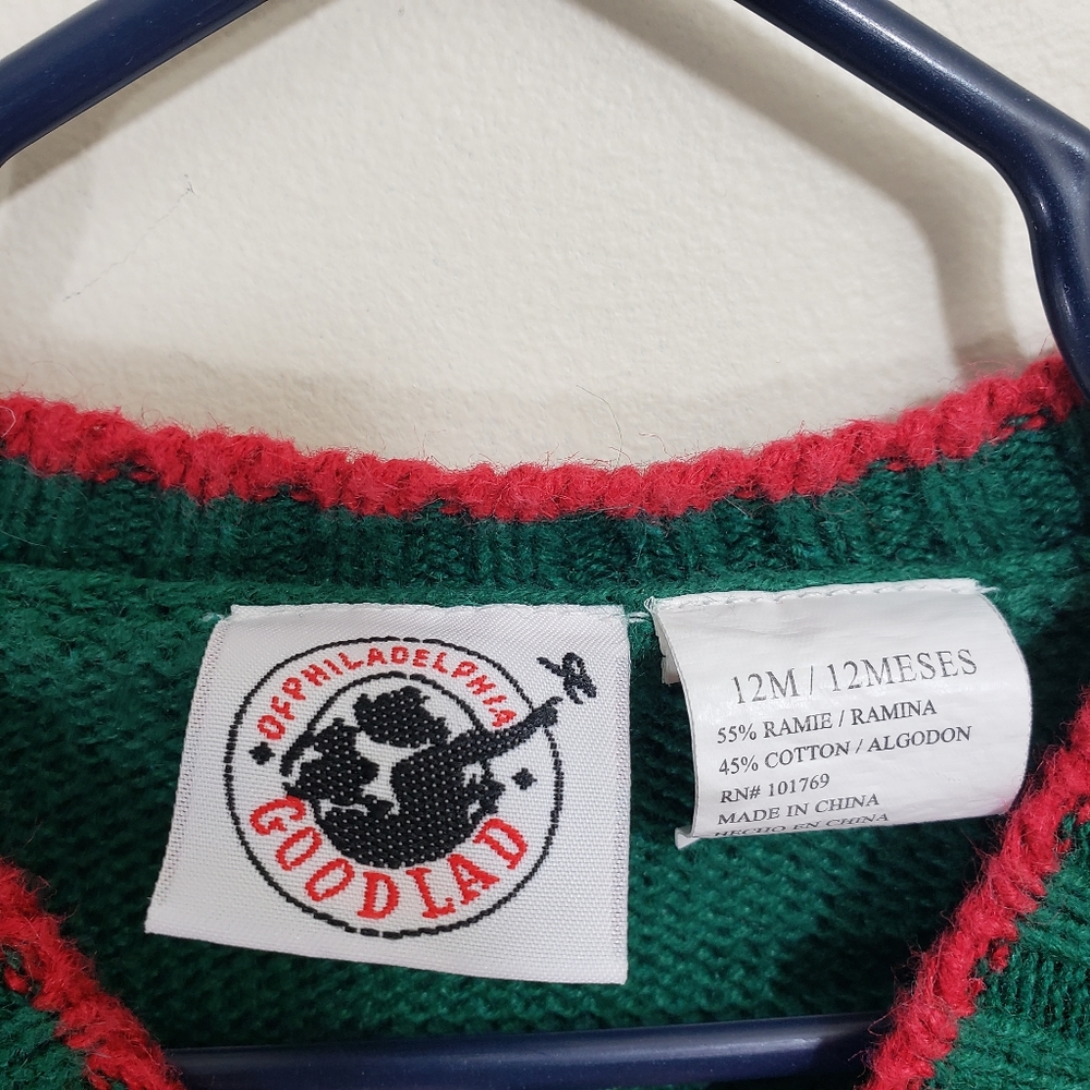 Good lad of Philadelphia vintage dog & pine trees Applique Winter sweater Sz 12M - Picture 4 of 7